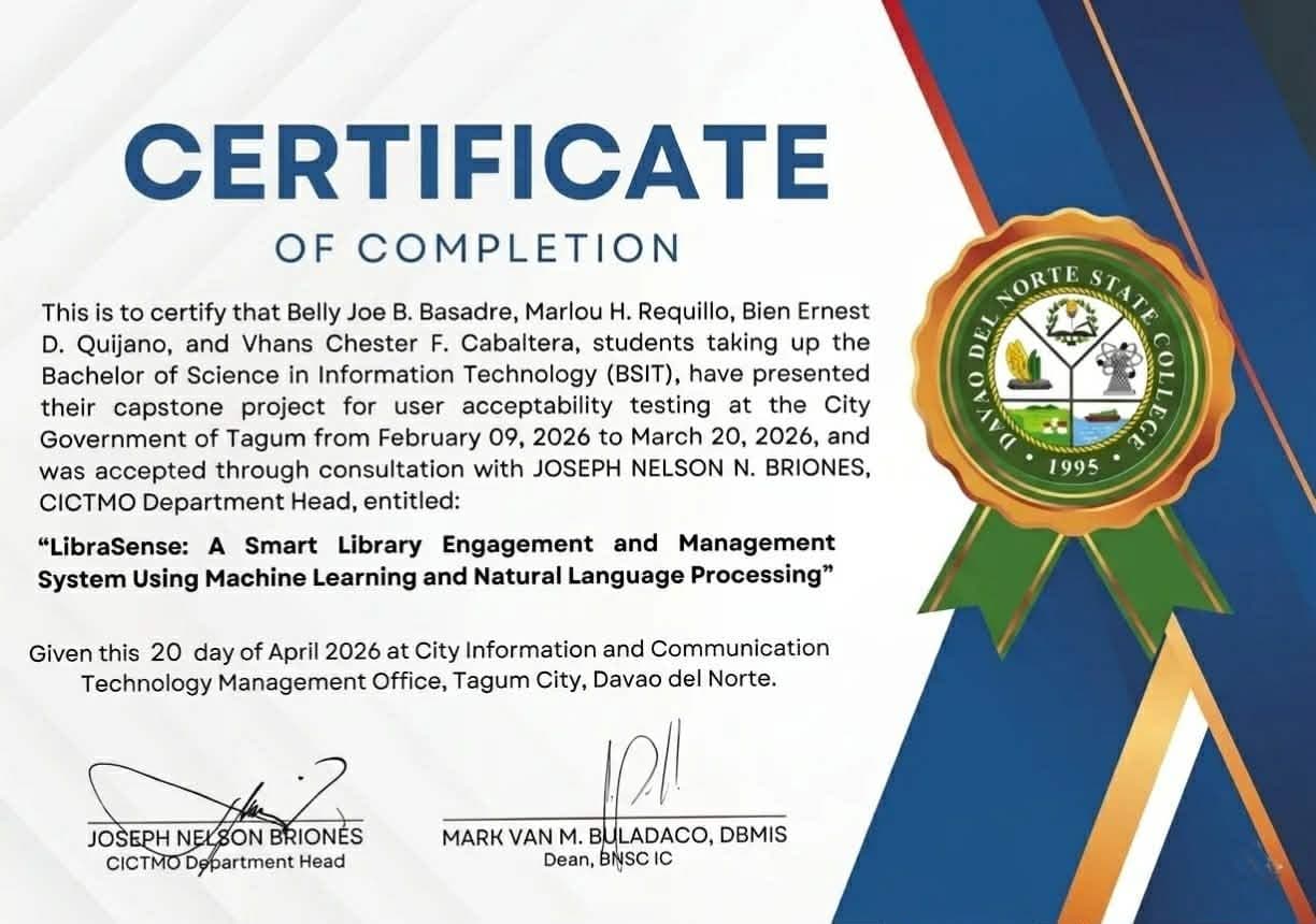 LibraSense: Smart Library Engagement and Management System certificate preview