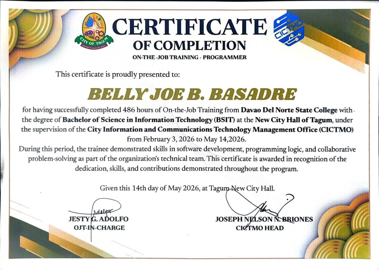On-the-Job Training - Programmer (486 Hours) certificate preview